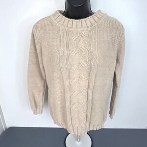 Casual Corner Sweater Womens Small Tan Cable Knit Ramie Cotton Pullover Crewneck